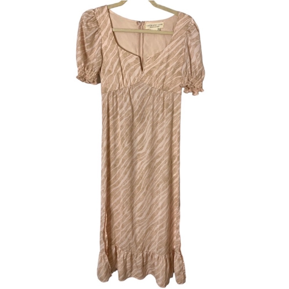 Saltwater Luxe Los Angeles XS Blush Pink Subtle Zebra Print Midi Dress